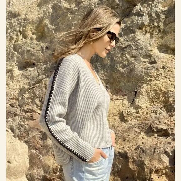 NWT 27 Miles Malibu Leila Wool Cashmere Cardigan Tan/Black XS - Picture 7 of 14